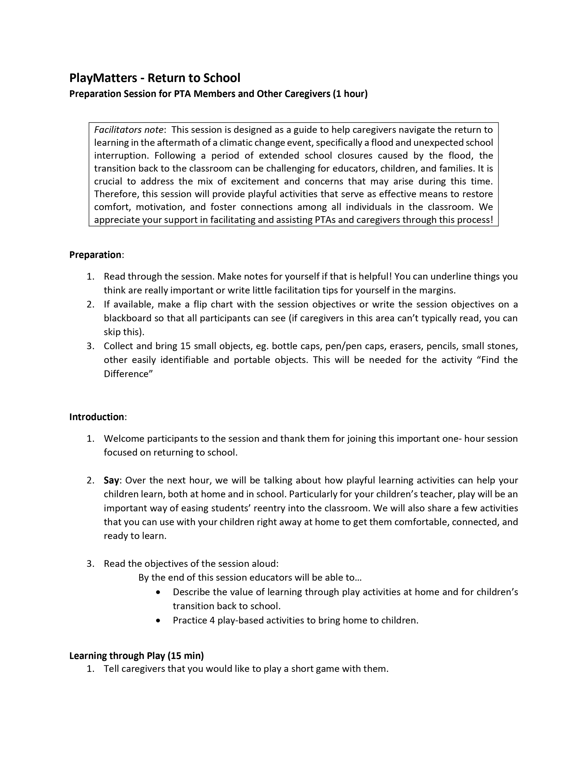 PlayMatters Return to School PTA Session - English