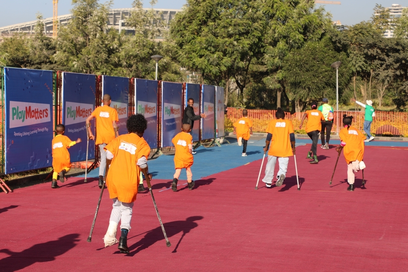 Children with disabilities participating in the race